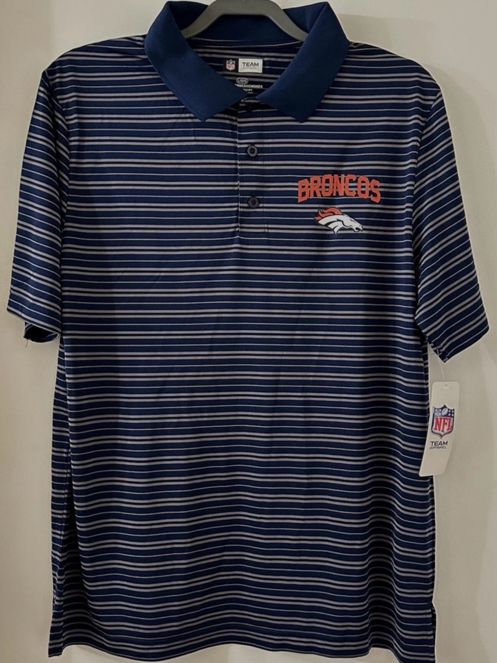 NFL Denver Broncos Navy Blue & Orange Striped Polo